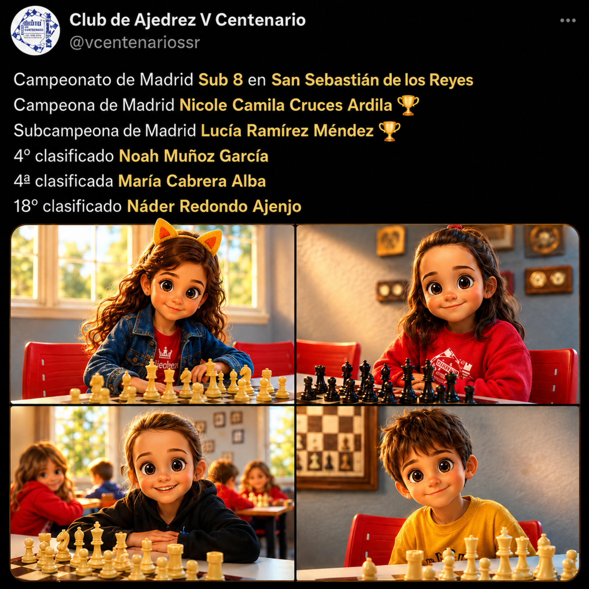 Publicación del Club de Ajedrez V Centenario con los resultados Sub-8